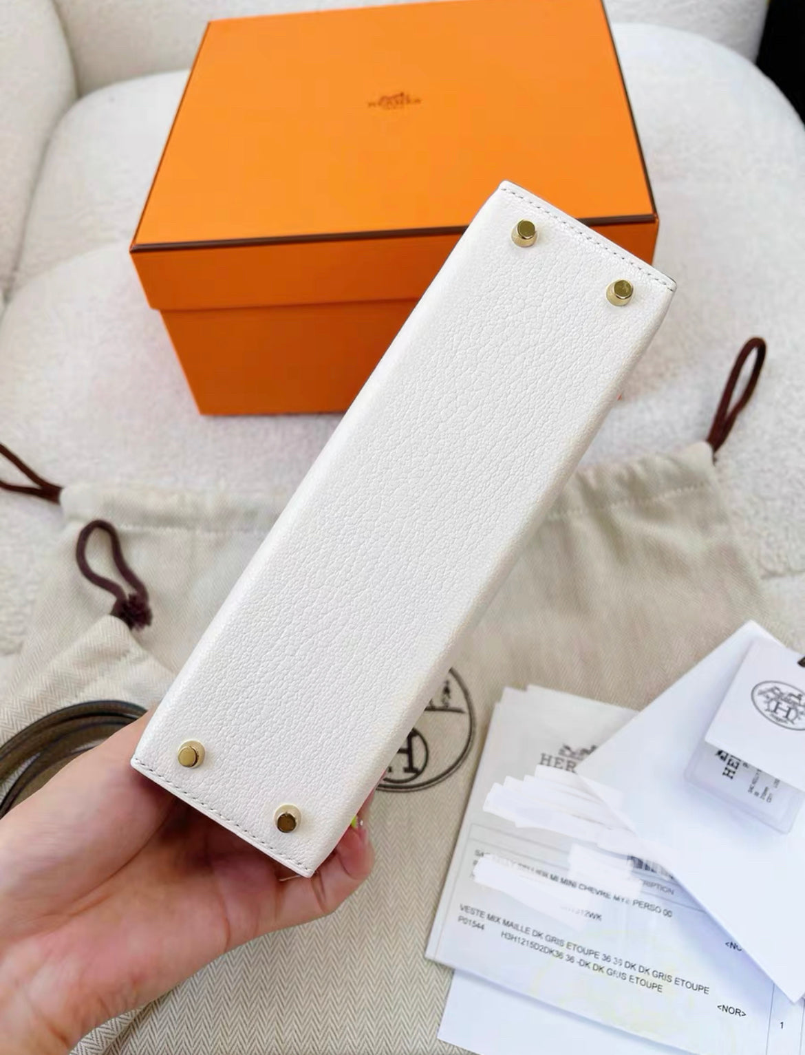 Hermès Special Order (HSS) Kelly 20 Nata and Gris Etoupe Chevre