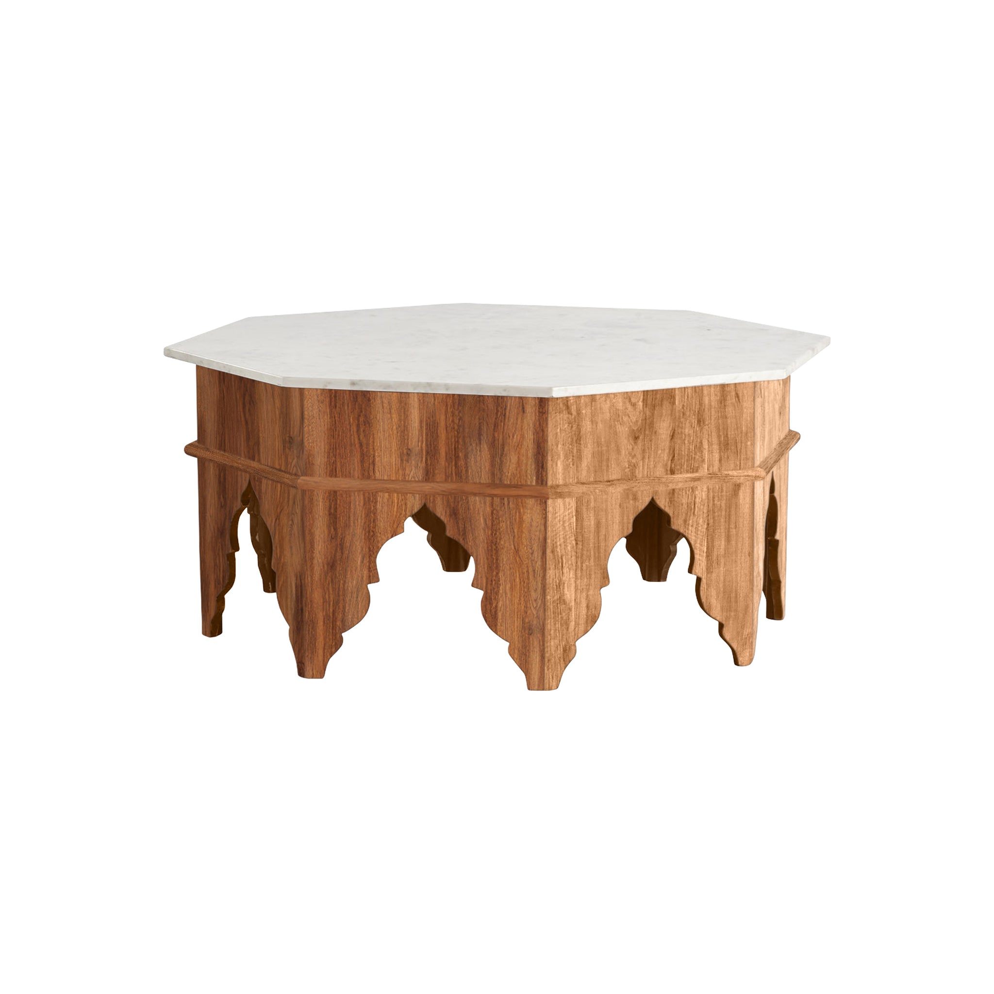 Marble-Top Coffee Table with Carved Wood Base | Wisteria