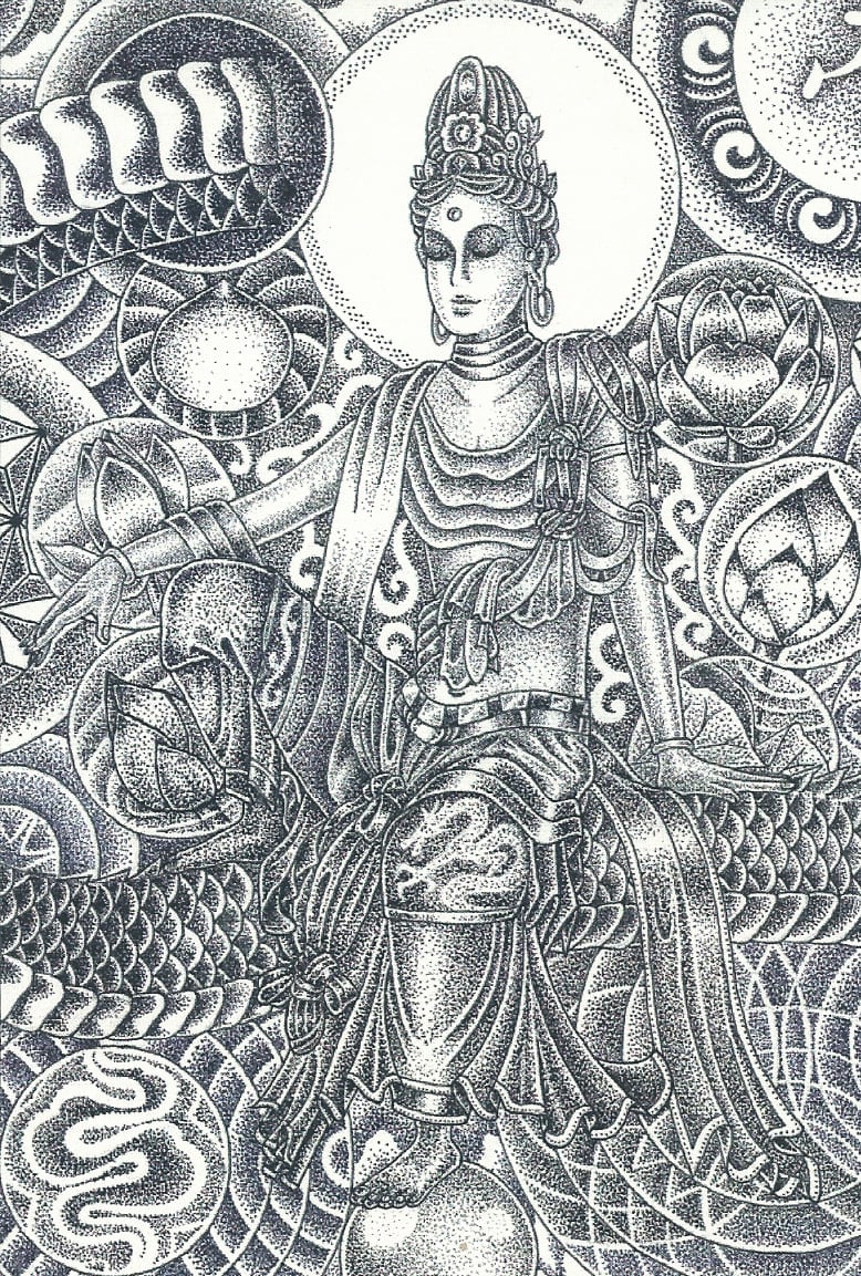 波動天描画 騎龍観音菩薩 ポストカード | Love Universe