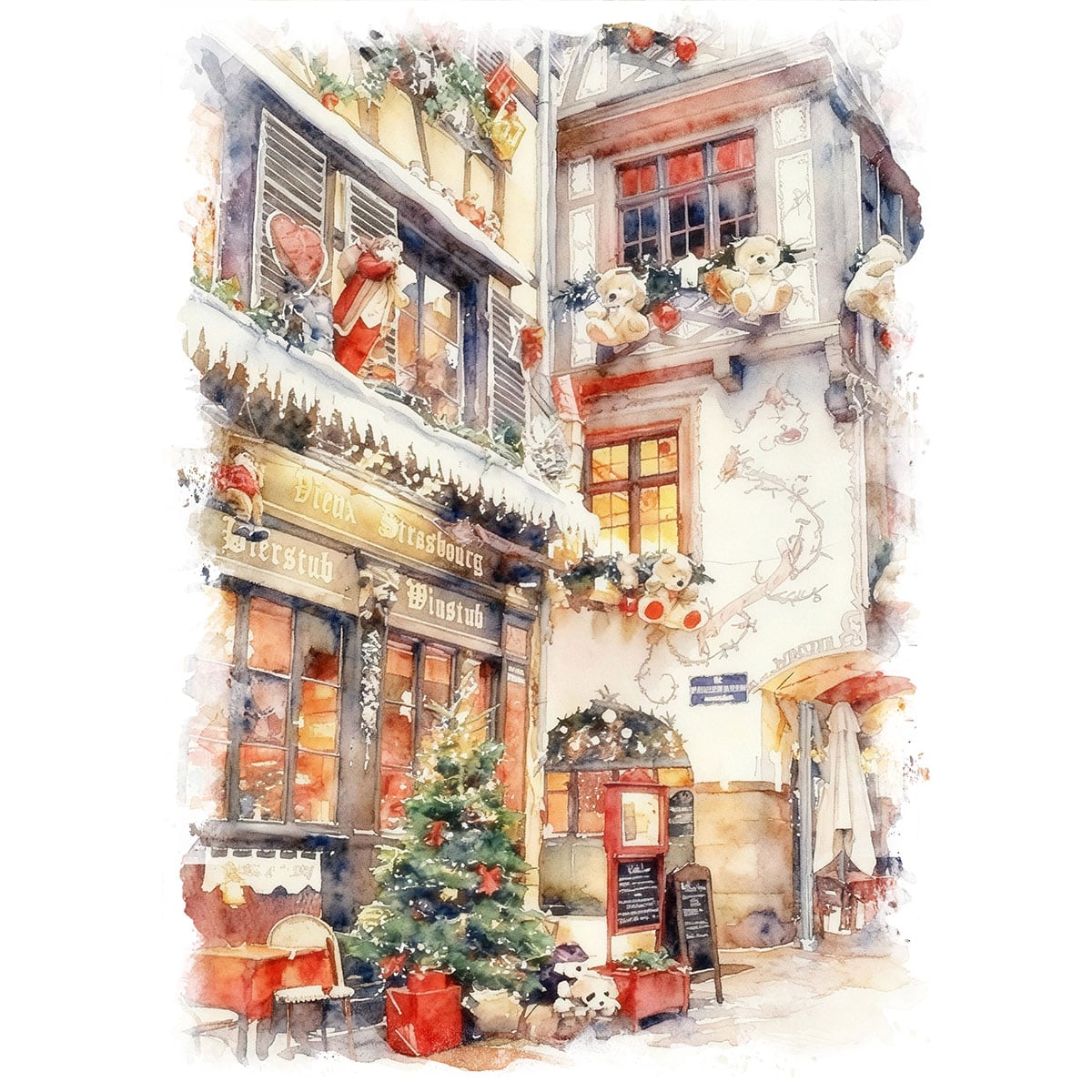 絵画 フランス 風景画(街並み) クリスマスのストラスブール インテリア