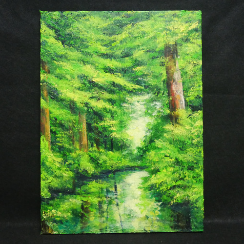 油絵 油彩 油彩画 絵 絵画【新緑の森】 絵画 HR 通販 14637948