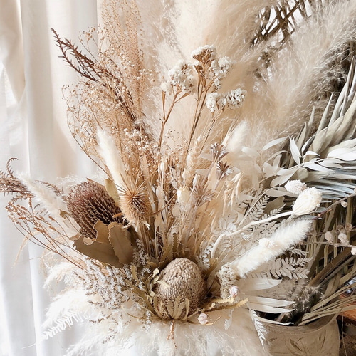 早割クリスマス2022 ドライフラワーの花束 ホワイト＊花瓶付き