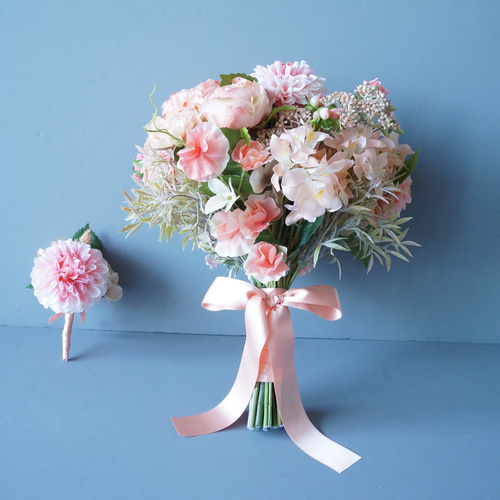 ブーケ アーティフィシャルフラワー 華やかピンクのダリアブーケ