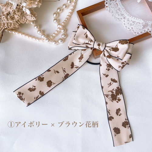 シフォンリボン 花柄 リボンヘアゴム たらりん リボン ヘアゴム