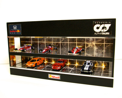 1/43展示14台可・黒大理石・2層式ディスプレーBOX/2色LED30灯