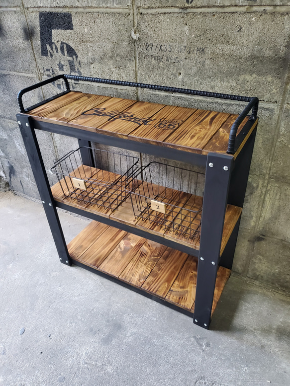 鉄筋バーラック 木製ラック 棚 収納 男前インテリア インダストリアル