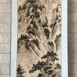 水墨山水 水墨画 絵画 掛け軸 伝統山水 風景画 滝 絵画 こたつ 通販