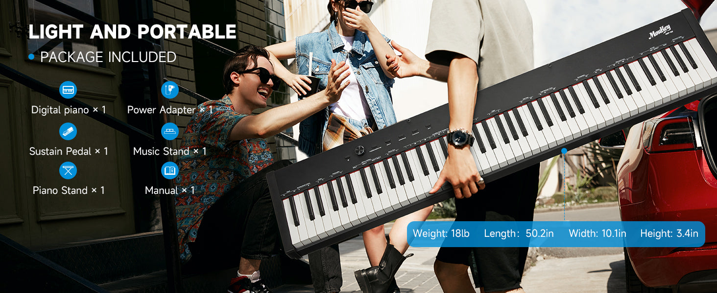 Moukey MEP-110 Beginner Digital Piano 88 Key Full-Size Semi-Weighted E