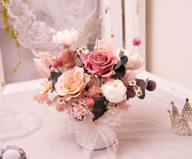 台湾 【ピンク】プリザーブドフラワー ドライフラワー 開店祝い 鉢植え