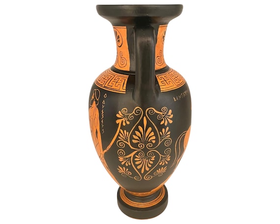 古代ギリシャの花瓶 31 cm、赤像式アンフォラ、アテナとオデュッセウス