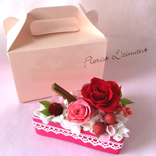 プリザーブドフラワー ケーキ ケーキアレンジ ショートケーキ フラワー