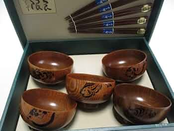 Amazon.co.jp: 漆器 椀 5個 天然木 漆塗装 汁椀 吸い物椀 箸付き 道場