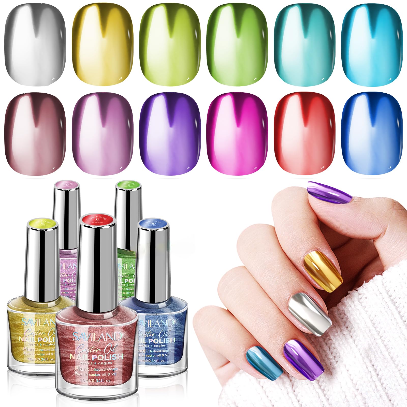 Amazon.com : SAVILAND Metallic Nail Polish with Base and Top Coat