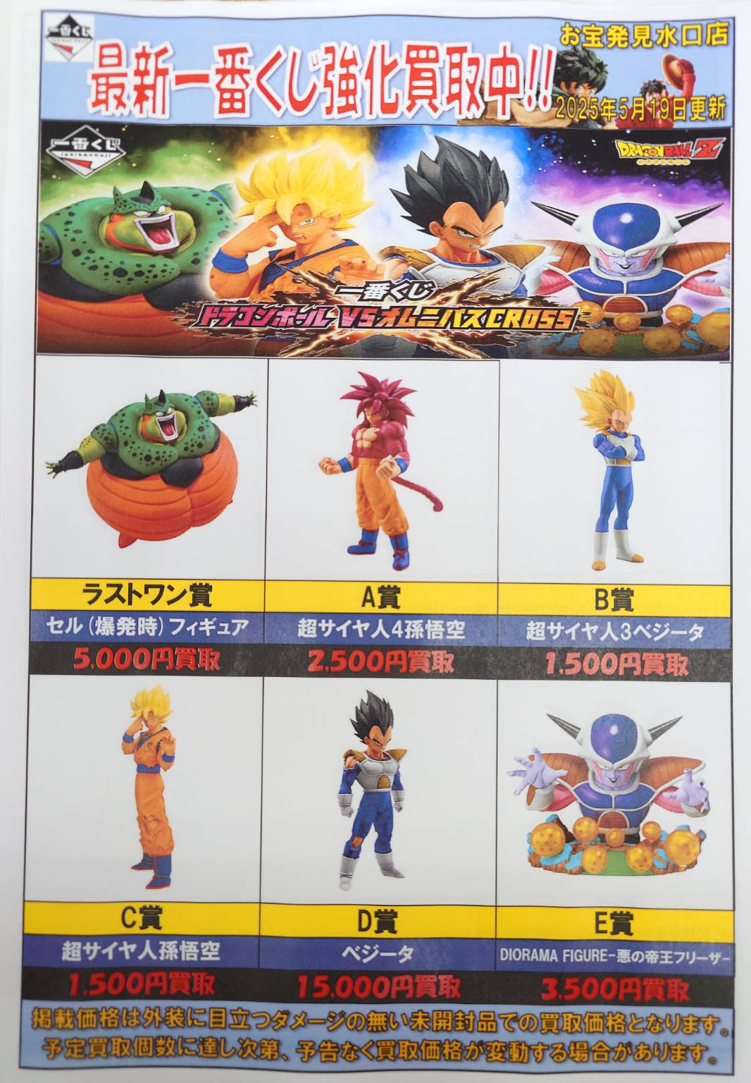 ◇1番くじ ドラゴンボール VSオムニバスCROSSの買取価格を更新しました
