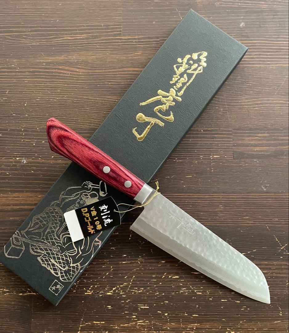 増谷刃物 訓平作 三徳包丁 VG10ステンレス 積層槌目 刻流 口金有