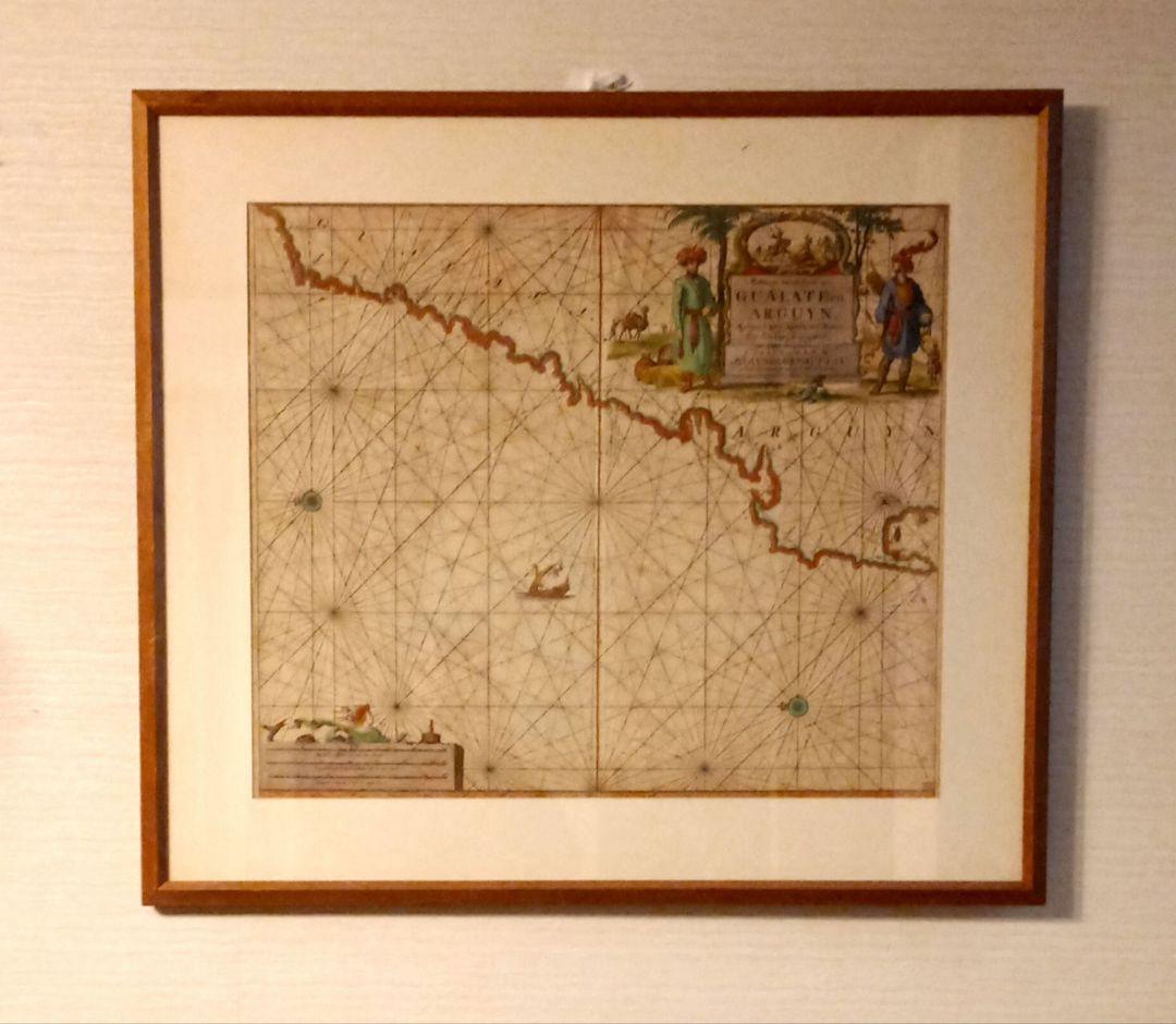 額装品　17世紀　J. ヴァン クーレン作　「西サハラの海岸線」　海図　大型作品 古ちず】ポストカード/冒険心 ジパング｜地図グッズ｜Map Design