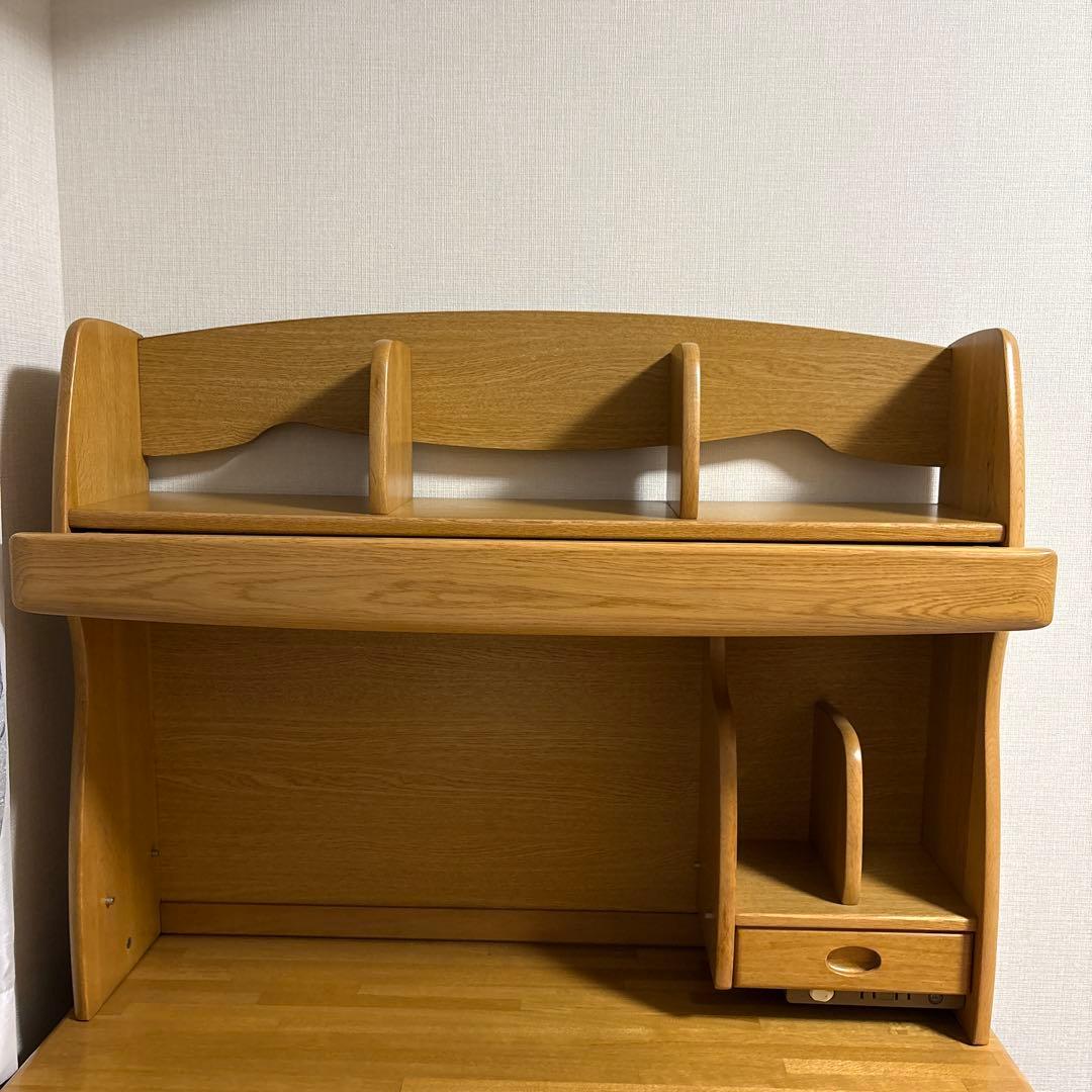 送料込②学習机用本棚　収納式ライト付 大人になっても使える学習机(ナチュラル)サイドチェスト・本棚付き