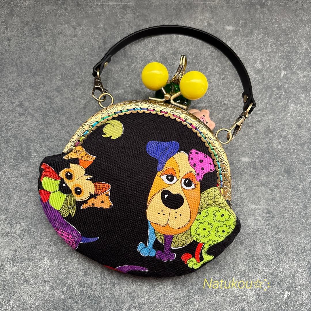 ロラライハリスHappyDogs（ブラック） がま口ミニミニバッグ