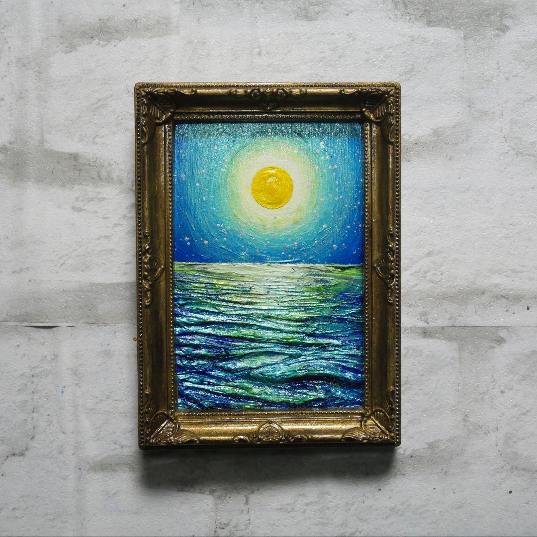油絵 油彩 油彩画 絵 絵画 ミニ絵画【月の海】 油絵 油彩 油彩画 絵 絵画【海雪の月】 | HIROSHI1990